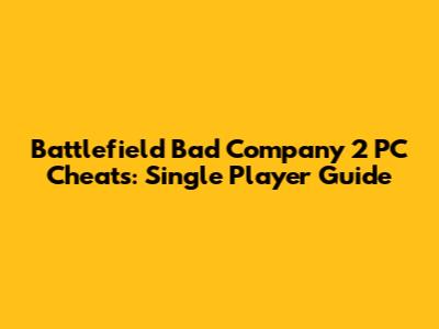 Battlefield Bad Company 2 PC Cheats: Single Player Guide