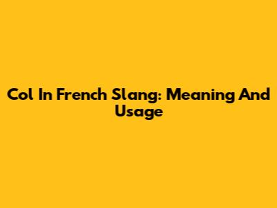 Col In French Slang: Meaning And Usage