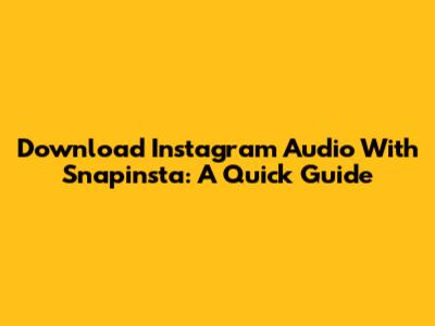 Download Instagram Audio With Snapinsta: A Quick Guide