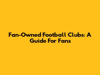 Fan-Owned Football Clubs: A Guide For Fans