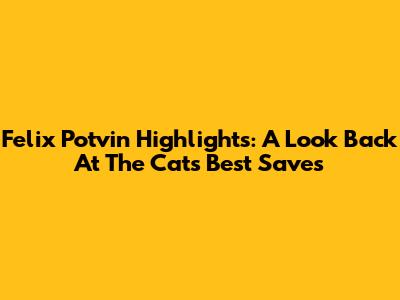 Felix Potvin Highlights: A Look Back At The Cat's Best Saves