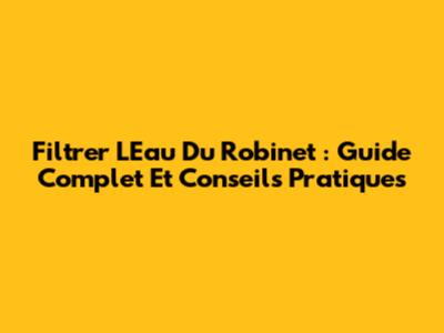 Filtrer L'Eau Du Robinet : Guide Complet Et Conseils Pratiques