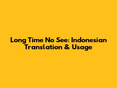 Long Time No See: Indonesian Translation & Usage