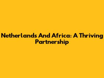 Netherlands And Africa: A Thriving Partnership
