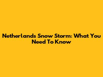 Netherlands Snow Storm: What You Need To Know