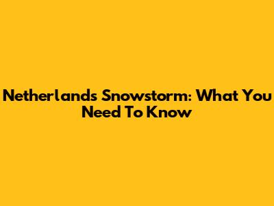 Netherlands Snowstorm: What You Need To Know