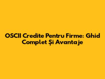 OSCII Credite Pentru Firme: Ghid Complet Și Avantaje
