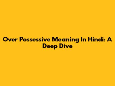 Over Possessive Meaning In Hindi: A Deep Dive