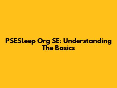 PSESleep Org SE: Understanding The Basics