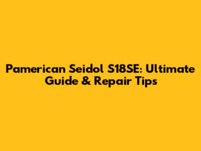 Pamerican Seidol S18SE: Ultimate Guide & Repair Tips
