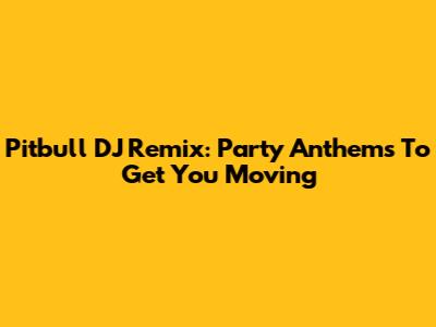Pitbull DJ Remix: Party Anthems To Get You Moving