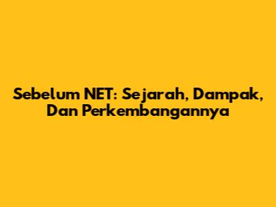 Sebelum NET: Sejarah, Dampak, Dan Perkembangannya