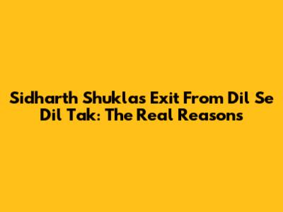 Sidharth Shukla's Exit From Dil Se Dil Tak: The Real Reasons