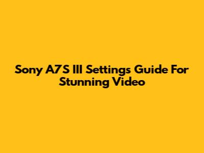 Sony A7S III Settings Guide For Stunning Video